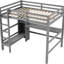 Lit mezzanine double gris avec bureau intégré et tablettes multifonctionnelles de la collection Butterfly, structure, structure de voiture pour petits espaces, supports pour divers matelas