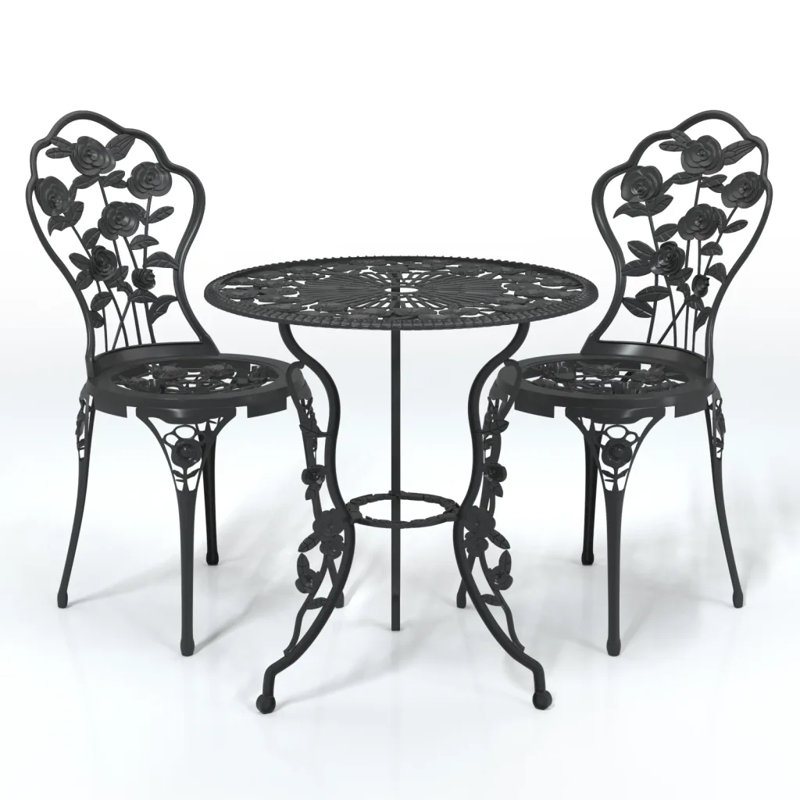 Barreto 3 Piece Bistro Set Cast Aluminium, Black