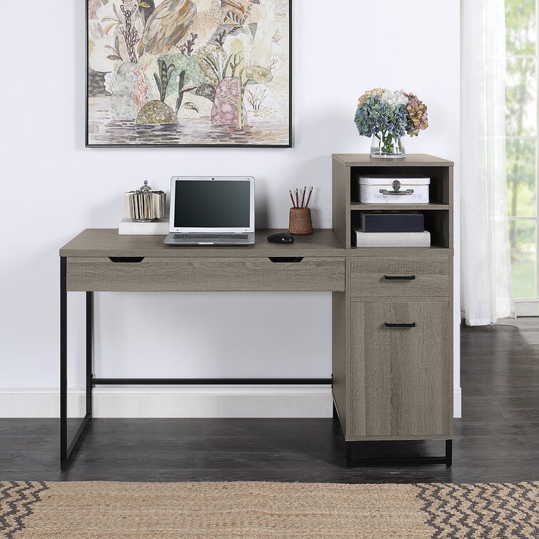 Vanessa 48 inch Wide Computer Desk with Open Shelf Storage Black