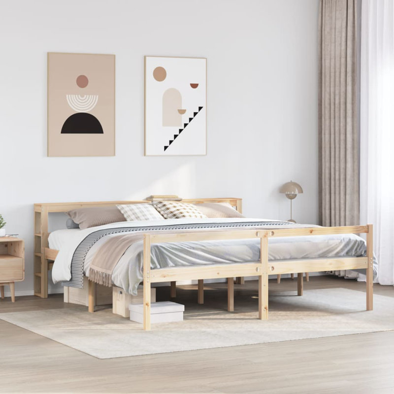 Solid Wood Bed, 200 x 200cm, Natural