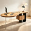 Bureau sculptural moderne de style milieu du siècle, 62,99 po, en pin massif avec plateau incurvé, pieds en acier et acrylique transparent-1651467320