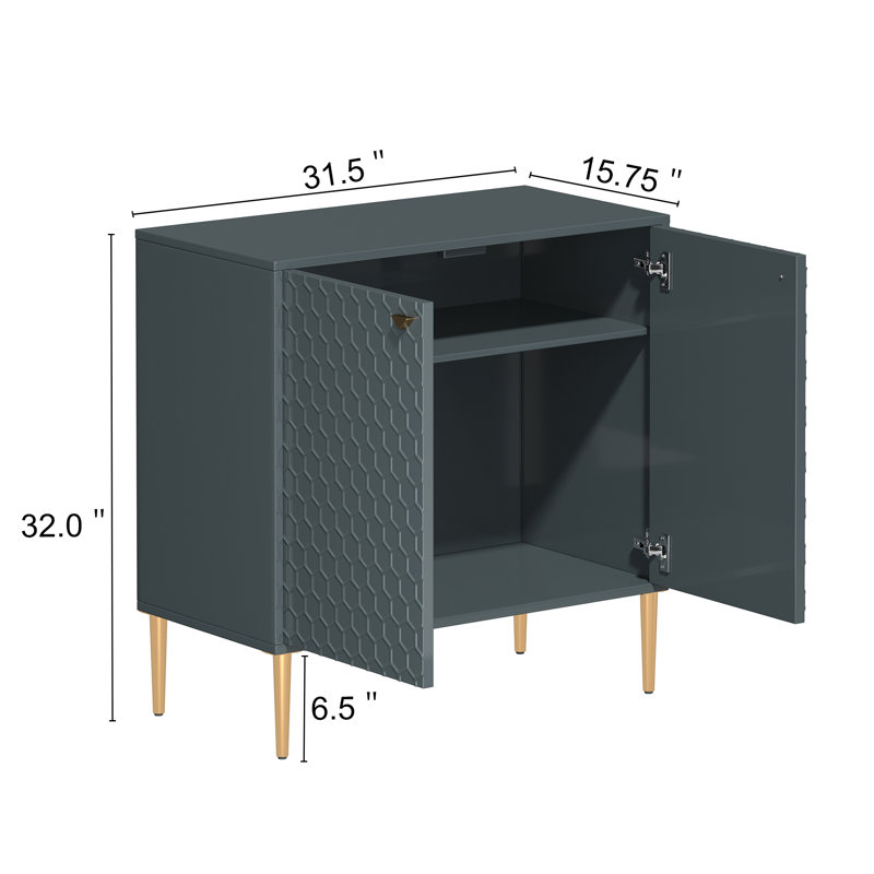 Wood 32" H 2-Door Accent Cabinet with Metal Legs, Teal