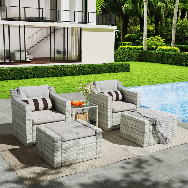 Outdoor Patio Furniture Set, 7/5/4/3/2 Piece Patio Conversation Set Outdoor Furniture Set, Rattan Lounge Chair With Ottoman Footrest, Coffee Table & Cushions For Garden, Patio, Balcony, Deck(Brown/Grey) - Patio Furniture Outdoor