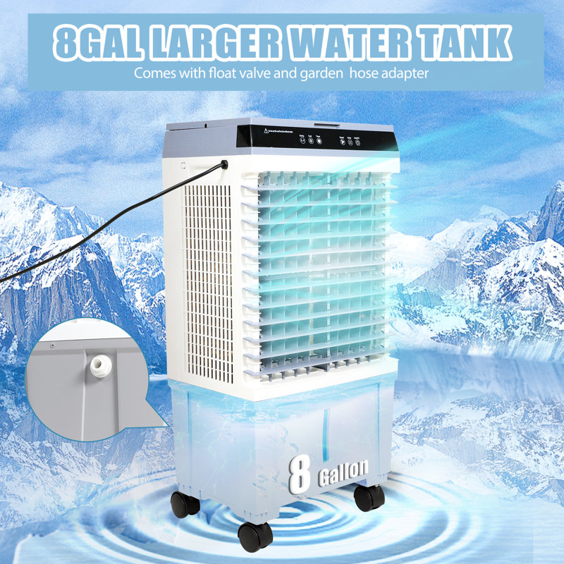 Refroidisseur par évaporation CAYNEL, refroidisseur 120 W avec réservoir d'eau 8 gallons, 3 vitesses de ventilateur