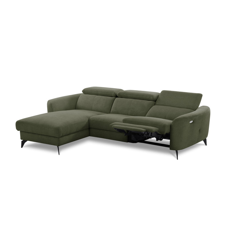 Brighton Power Reclining Corner Sofa with Adjustable Headrests in Chenille Fabric, Green, Left Hand Facing