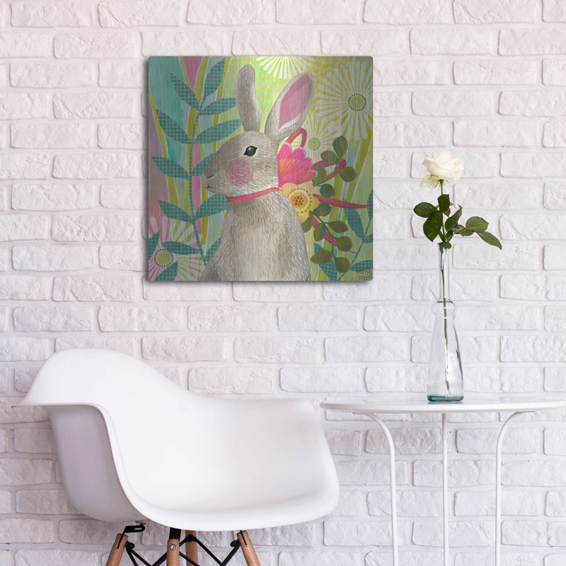 «Pâques lapin» par Michal Loren, art mural en métal, 24 po x 24 po, 24 po x 24 po