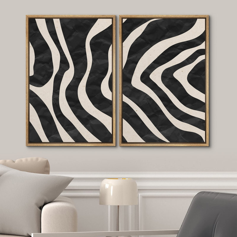 Duotone géométrique vague collage formes abstraites art moderne décoration murale Boho Zen nordique encadrée sur toile 2 pièces