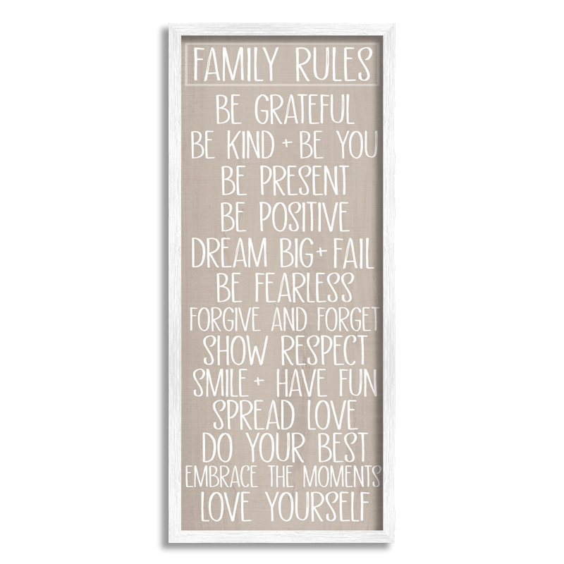 "Family Rules Uplifting List On Canvas" par Sundance Group, art textuel, H 24 po x l 10 po x P 1,5 po