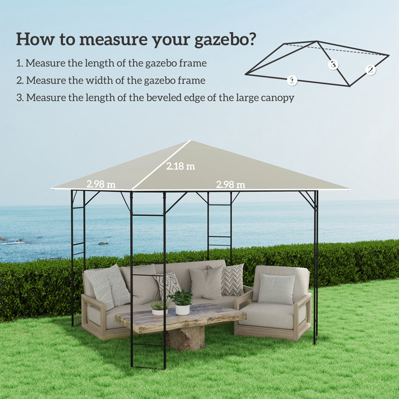 Outsunny Grey Polyester,Polyvinyl Chloride (PVC) Replacement Canopy for Gazebo,Canopy