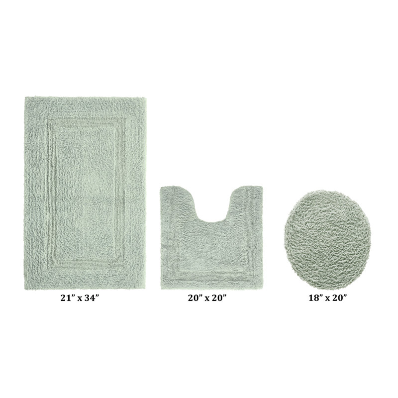 Annerose Premium 100% Cotton 3 Piece Bath Rug Sets, Machine Washable, Super Absorbent & Tufted Weave Reversible Bath Mat for Bathroom, Shower, and Tub, Oeko-Tex Certified Bathroom Rugs