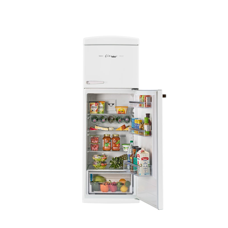 Classic Retro 23,8 po Pi. Réfrigérateur congélateur sans givre, Energy Star, Blanc guimauve