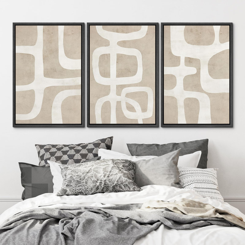 "Bureau de chambre à coucher abstrait géométrique neutre aux tons de terre, art moderne et chic" - 3 pièces, Noir