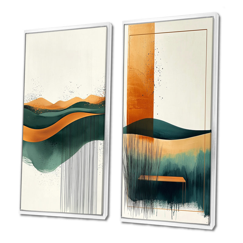 Ensemble de 2 pièces d'art mural brun «Tranquility Meadow I», H 28 po x l 24 po, Impression encadrée, Blanc