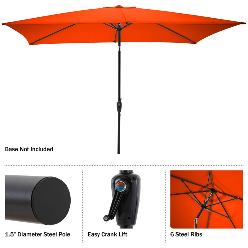 Rectangular Patio Umbrella - 10 Ft Easy Crank Sun Shade with Push Button Tilt for Outdoor Furniture, Deck, Yard, or Pool by Pure Garden (Orange)