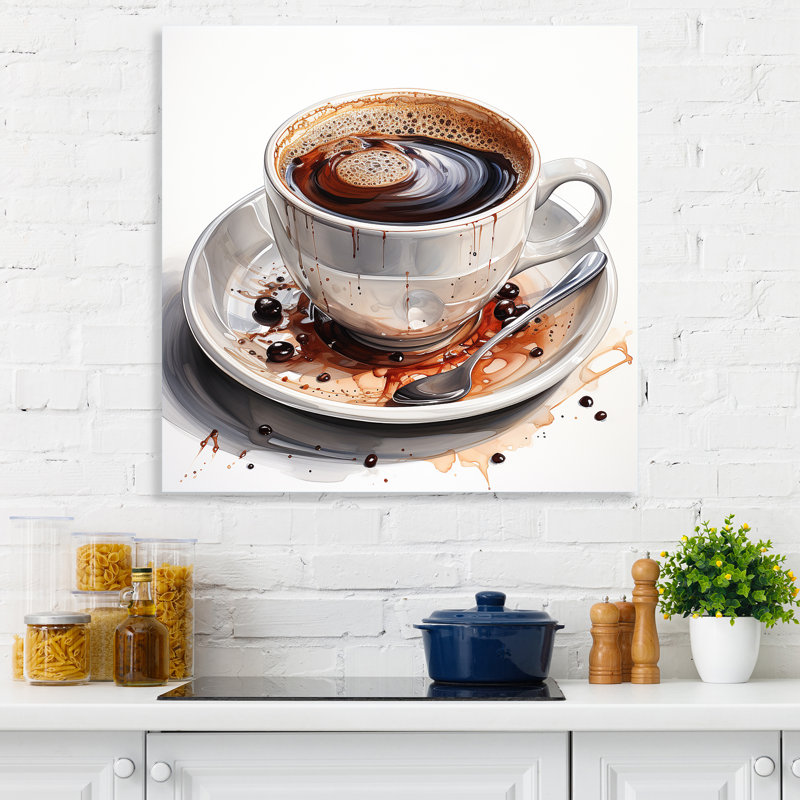 «Brown Coffee Cup Temptation II», art mural café, H 36 po x l 36 po x P 1,5 po