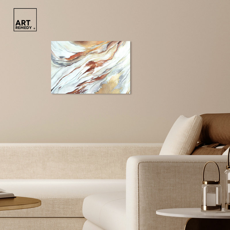 Gold Splashes Abstract Canvas Wall Art in Wooden Frame