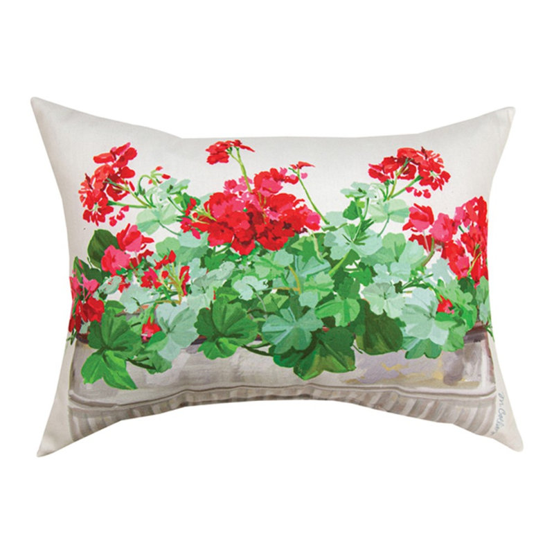 Manual Woodworkers & Weavers Red Geranium Floral Pillow 13 x 18 Inch Climaweave Polyester