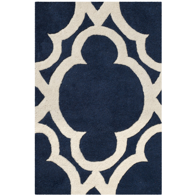 Handmade Blue Wool Tufted Rectangular Area Rug, 5' x 8'
