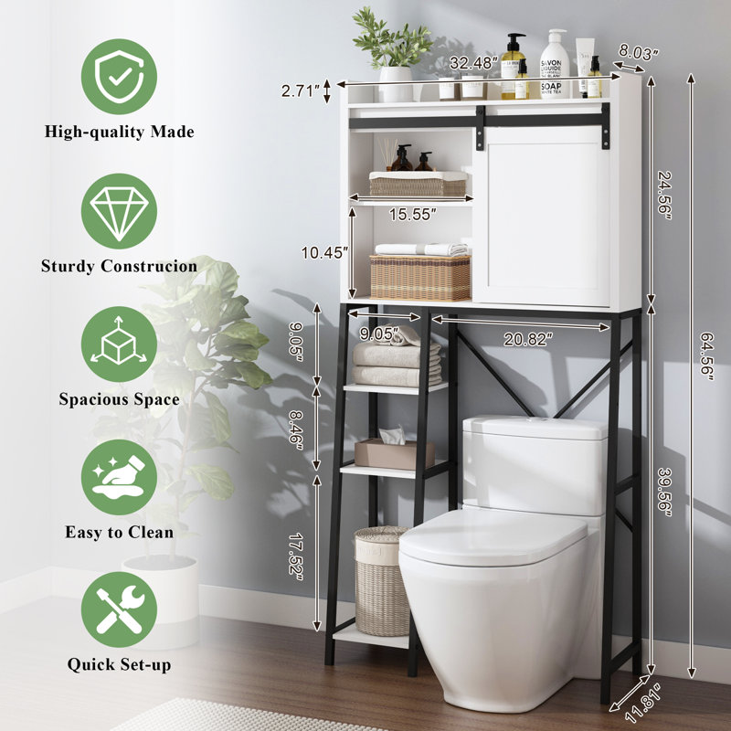 Armoire de rangement au-dessus de la toilette, tablettes de salle de bain au-dessus de la toilette avec porte de grange coulissante