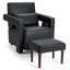 Canapé simple en molleton berbère moderne Latitude Run® avec repose-pieds et coussin bleu-1597947959