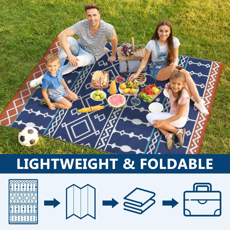 Outdoor Rug 8x10 FT, Plastic Reversible Rug, Outdoor Plastic Straw Rug for Camping, Large Floor Mat for Outdoors, RV, Patio, Backyard, Deck, Picnic, Blue & Red