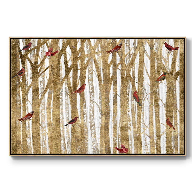 " Red Bird Christmas Collection A ", 27" H x 41" W x 2" D, Natural Wood