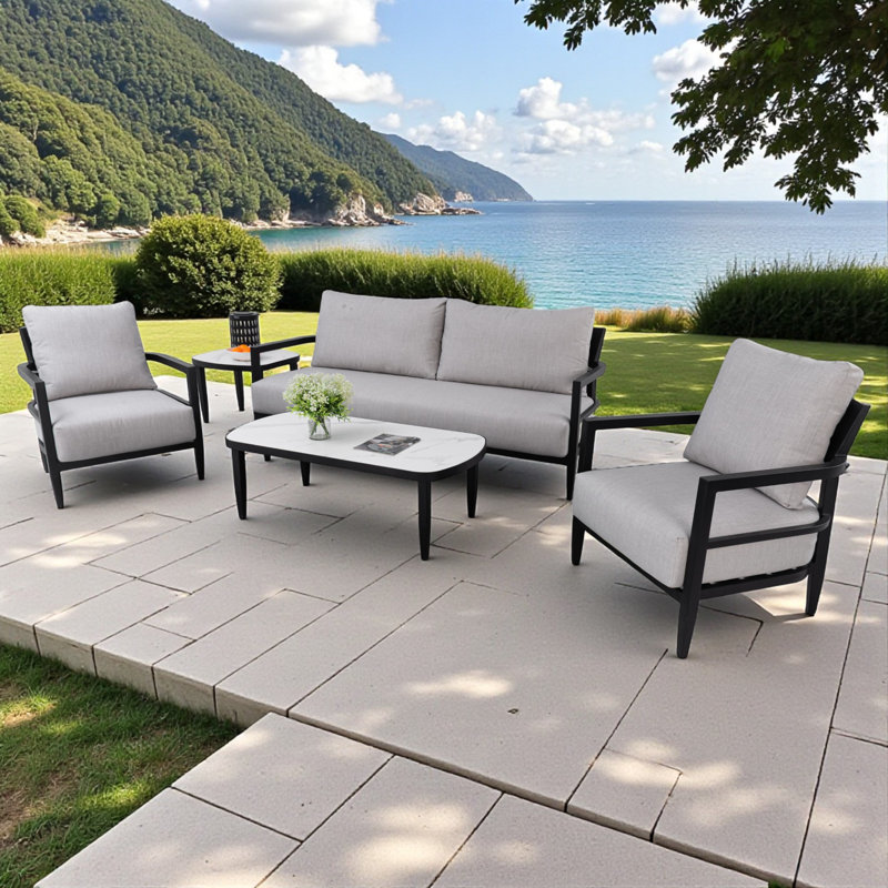 Ensemble de conversation de terrasse en aluminium thermolaqué 4 pièces avec coussins Sunbrella® Everly