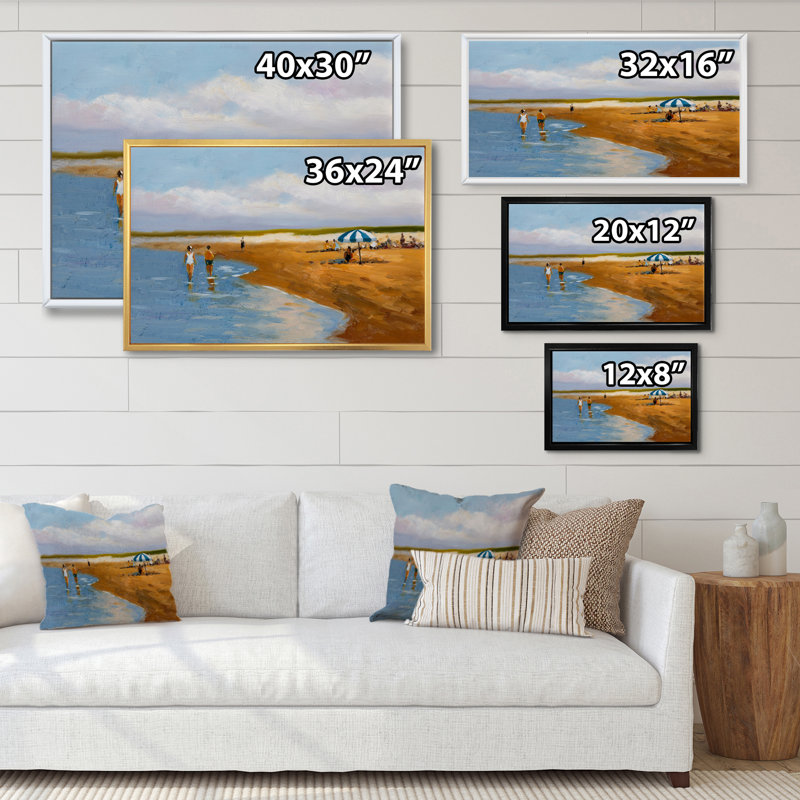 «Blue Sea By The Orange Beach With Parasol», art mural nautique et côtier sur toile, H 24 po x l 36 po x P 1,5 po