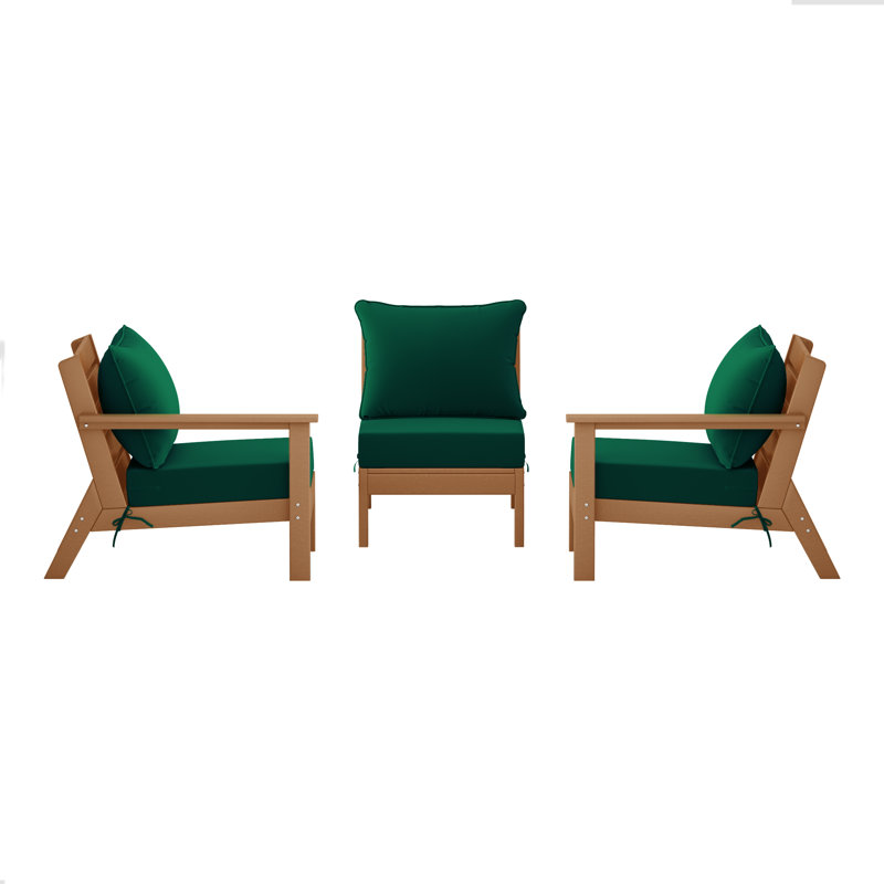 Ensemble de conversation à assise profonde 3 pièces avec coussins, Green, Teck