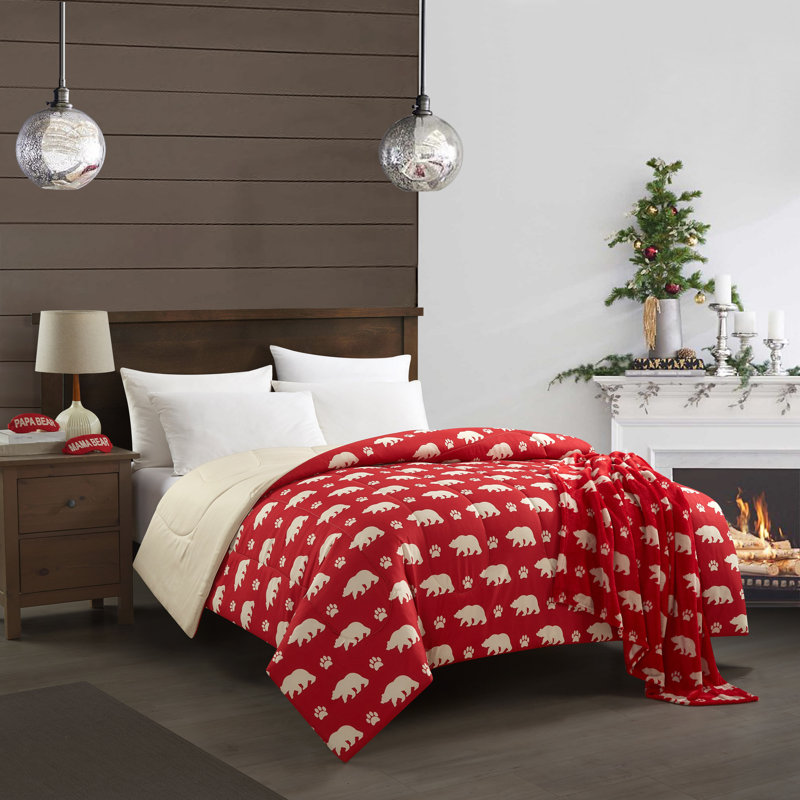 Ensemble d'édredon réversible en microfibre 4 pièces, Rouge, Édredon très grand et 3 pièces supplémentaires