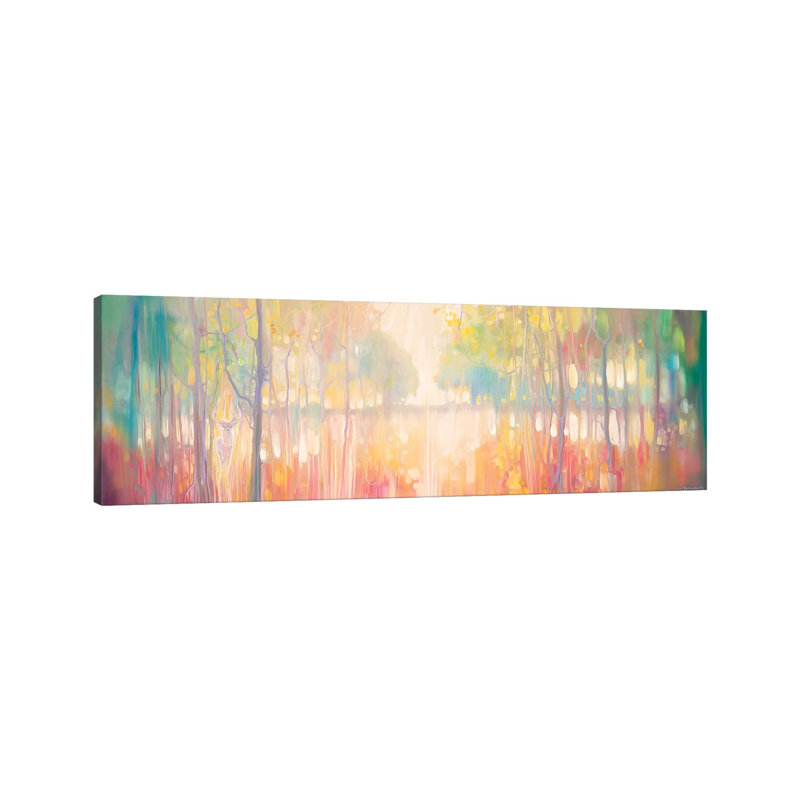 Autumn Calls, Panoramic Wide Canvas Of Lake Through Autumn Trees by Gill Bustamante - Panoramic Painting on Canvas