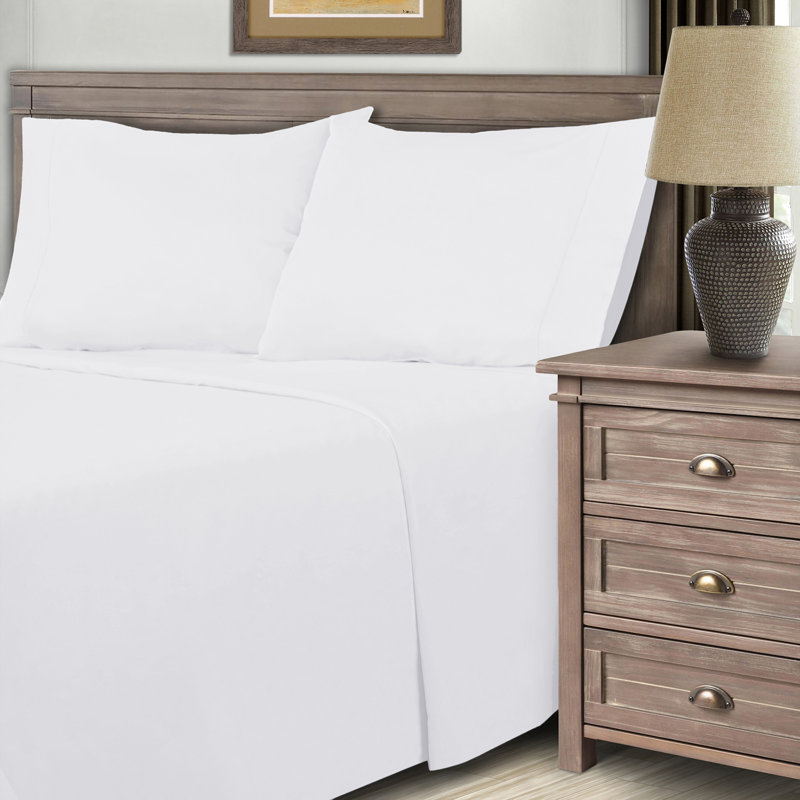 Cotton Blend 600 Thread Count Solid Deep Pocket Bed Sheet Set, Cal.King Sheet Set + Fitted Sheet + Pillowcase, White