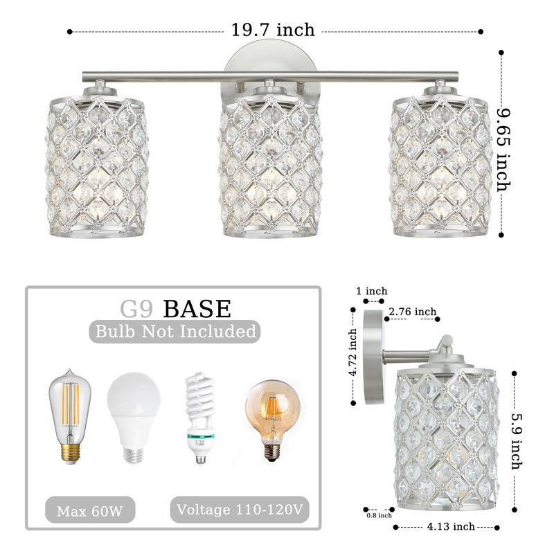 Éclairage pour meuble-lavabo à 3 lumières à intensité variable Kalenna, Argent