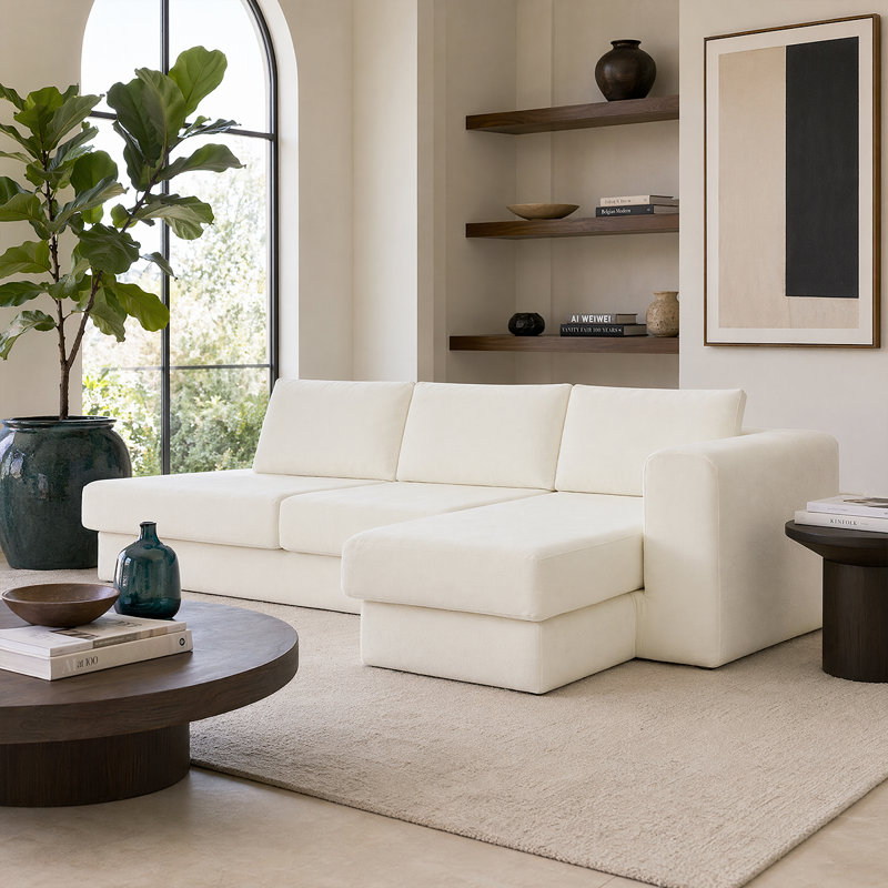 Canapé modulaire en L Premium Chenille - canapé modulaire à compression de 113 po pour la famille et les invités, Beige