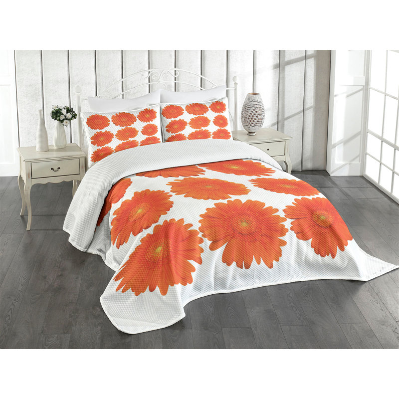 Ambesonne Orange Bedspread Daisy Bouquet Botanical Orange, King Coverlet/Bedspread + 2 Pillow Shams