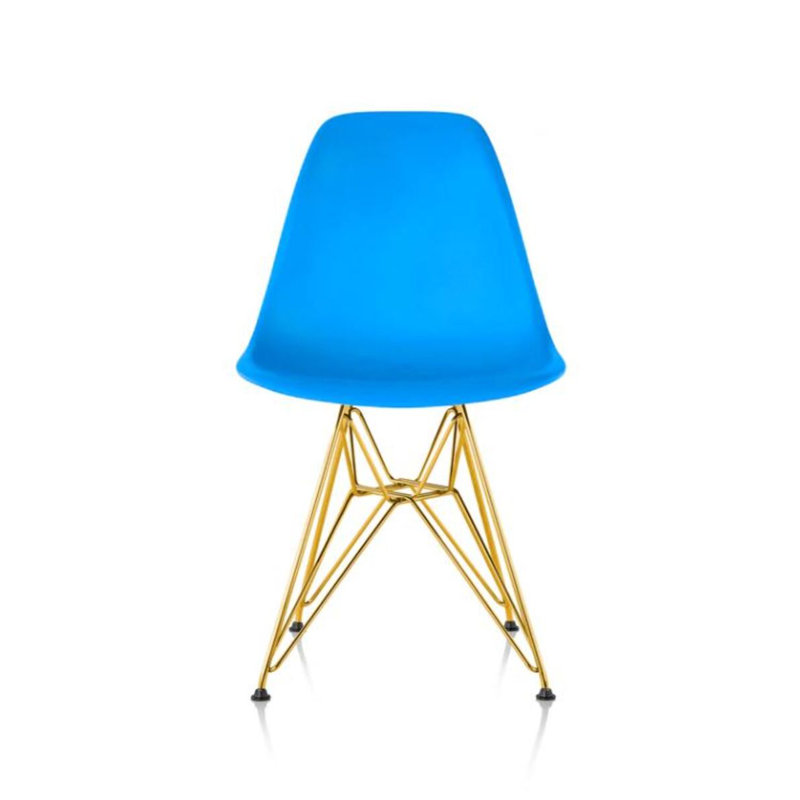 Chaise en plastique Luna, Bleu, Doré