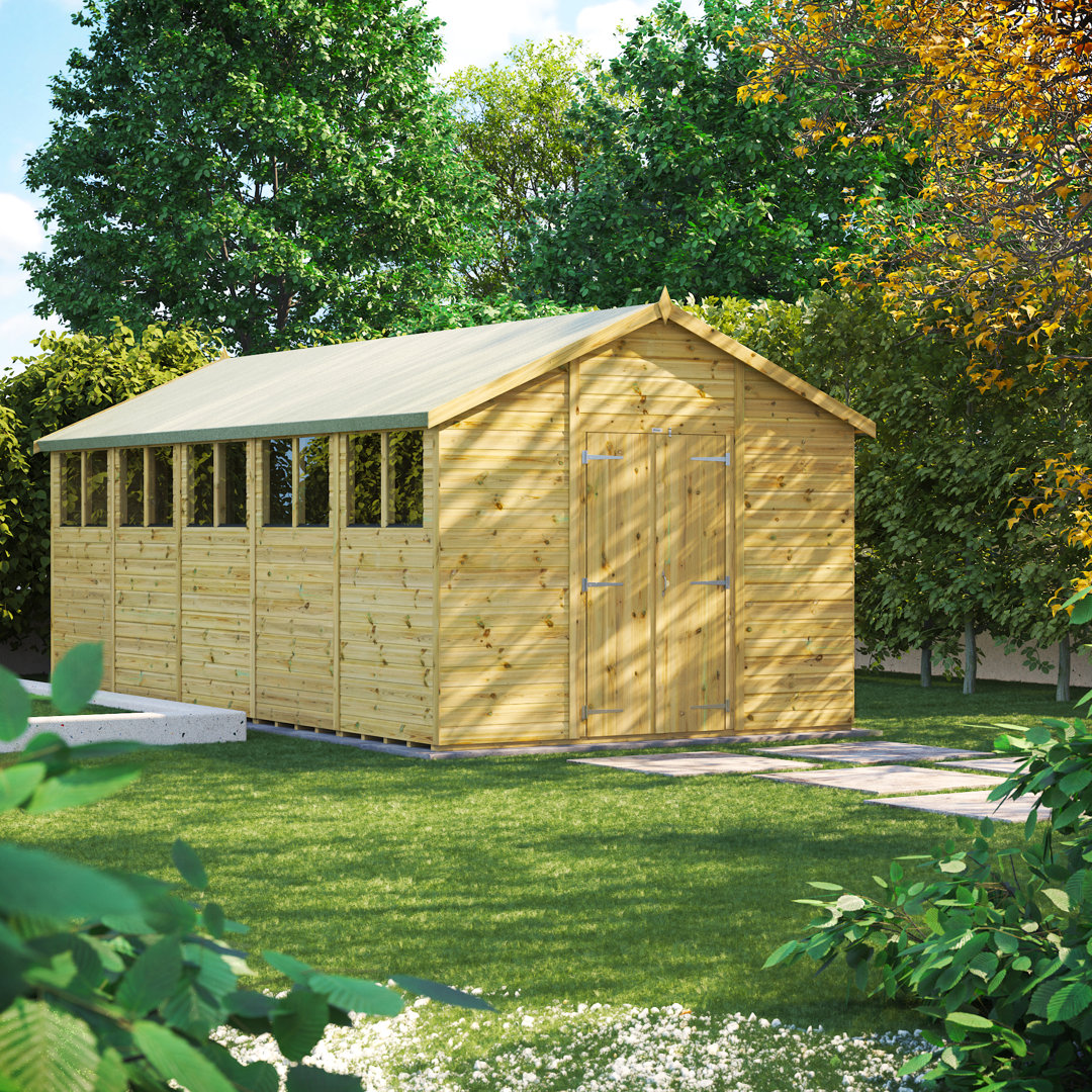 Powersheds 20 x 10ft Premium Pressure Treated Timber Apex Garden Shed, Double Doors