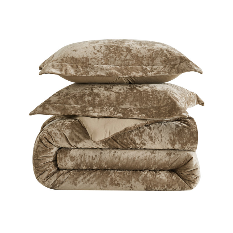 Tan Velvet Queen Reversible Comforter Set with Shams