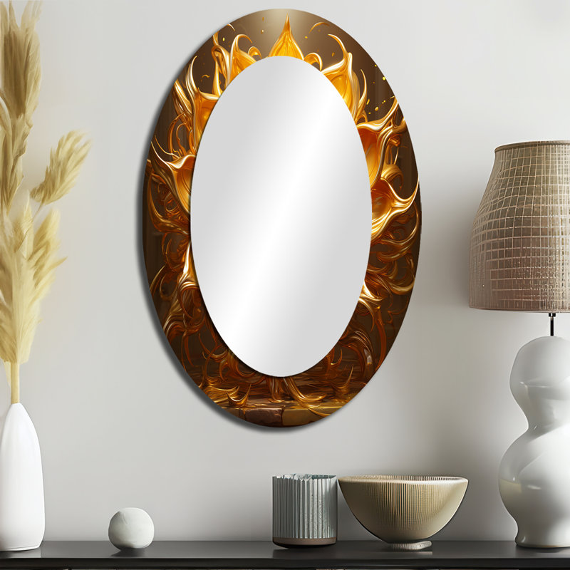Abstrait miroir doré doré tournesol doré - miroir ovale doré, 36 po x 24 po