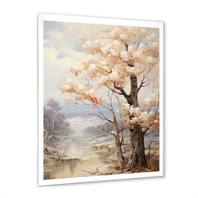 «Mute Tone Oak Trees In Autumnn I», reproduction sur toile, Cadre photo blanc, H 32 po x l 16 po x P 1 po
