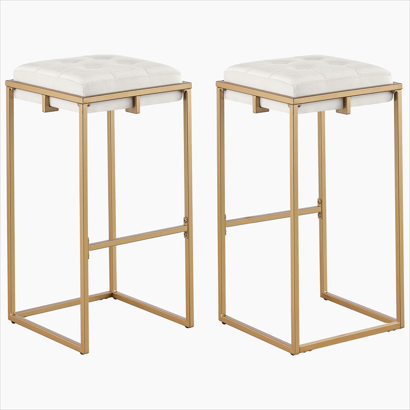 Ensemble de 2 tabourets à coussin capitonné beige et doré