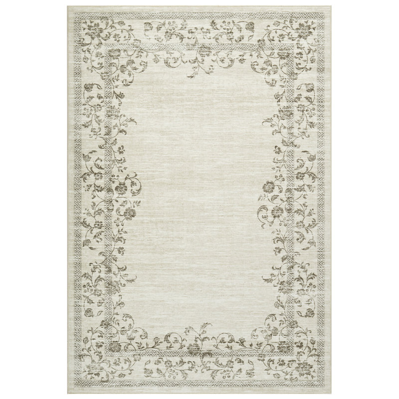 Machine Washable Non-Slip Rugs for Living Room Border Floral Vintage Distress Print Carpet Indoor Non-Shedding Rugs for Living Room Dining Room