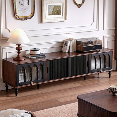 Retro Black Solid Wood TV Stands