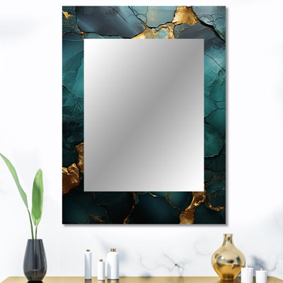 Gold and Green abstract marble design II - Gold Modern Wall Mirror