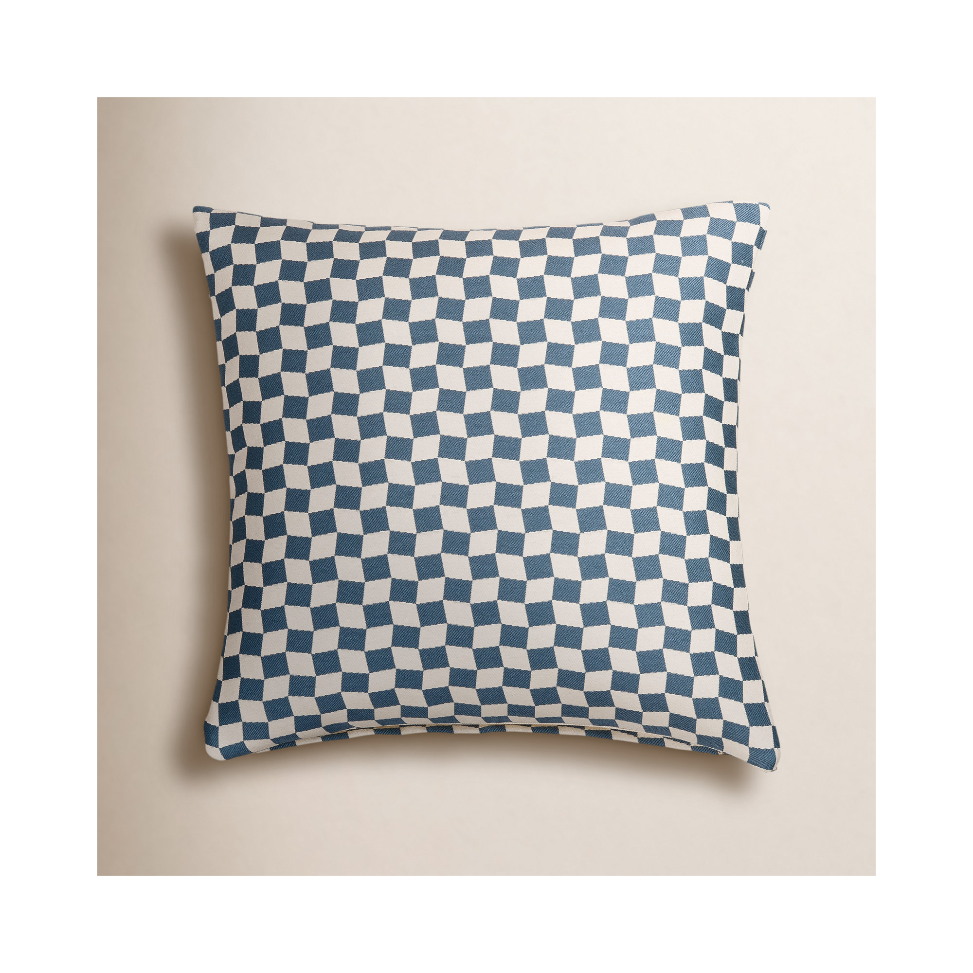 Terrace Accent Pillow, Cream/Blue Geometric, Square 18", Feather