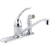 Coralais Three-Hole Kitchen Sink Faucet with 10" Spout, Matching Finish Sidespray Through Escutcheon and Loop Handle