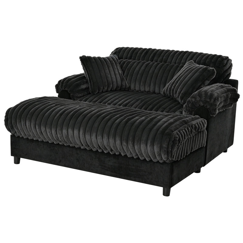 Canapé-lit méridienne Velvetine de 62 po avec deux coussins de salon, Noir