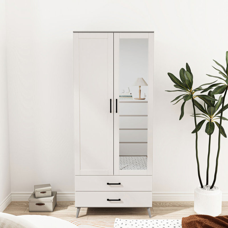 Bostick Solid Wood Wardrobe, Grey White