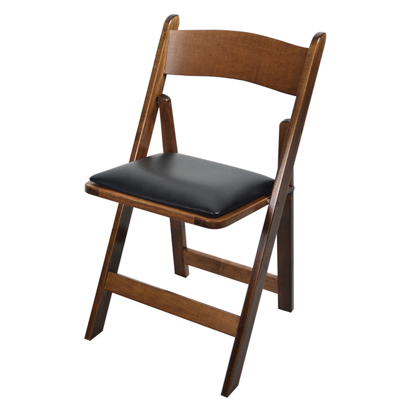 Maple Folding Chair, Fruitwood/Walnut, Black Vinyl, 1.5"