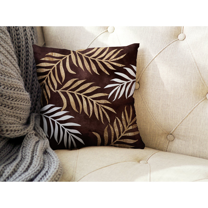 Coussin intérieur / extérieur Bobo Fern, L 15 po x H 15 po, Brun / or / blanc